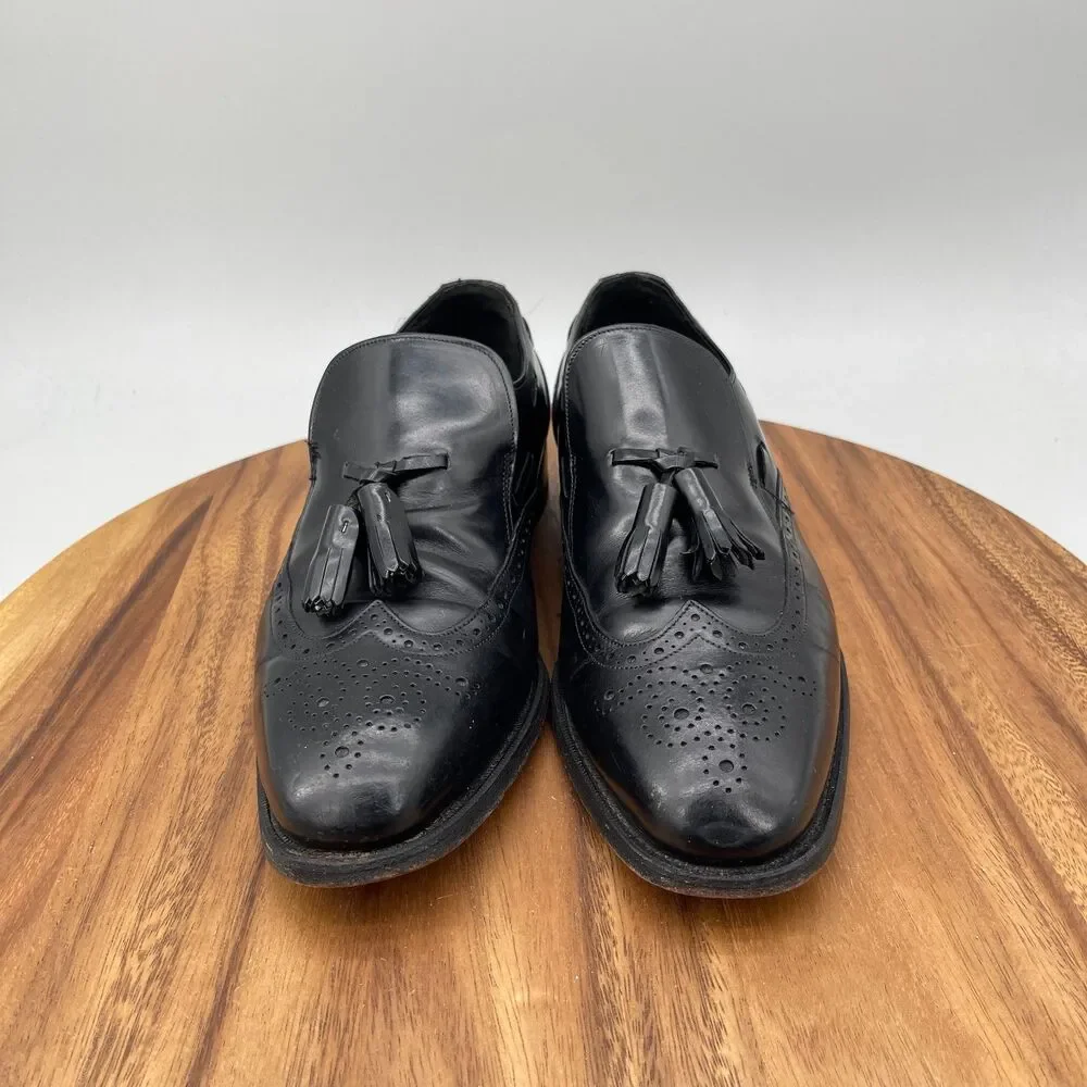 French Shriner Sterling Loafers Mens 9 D Black Leather Slip On Wingtip Tassel